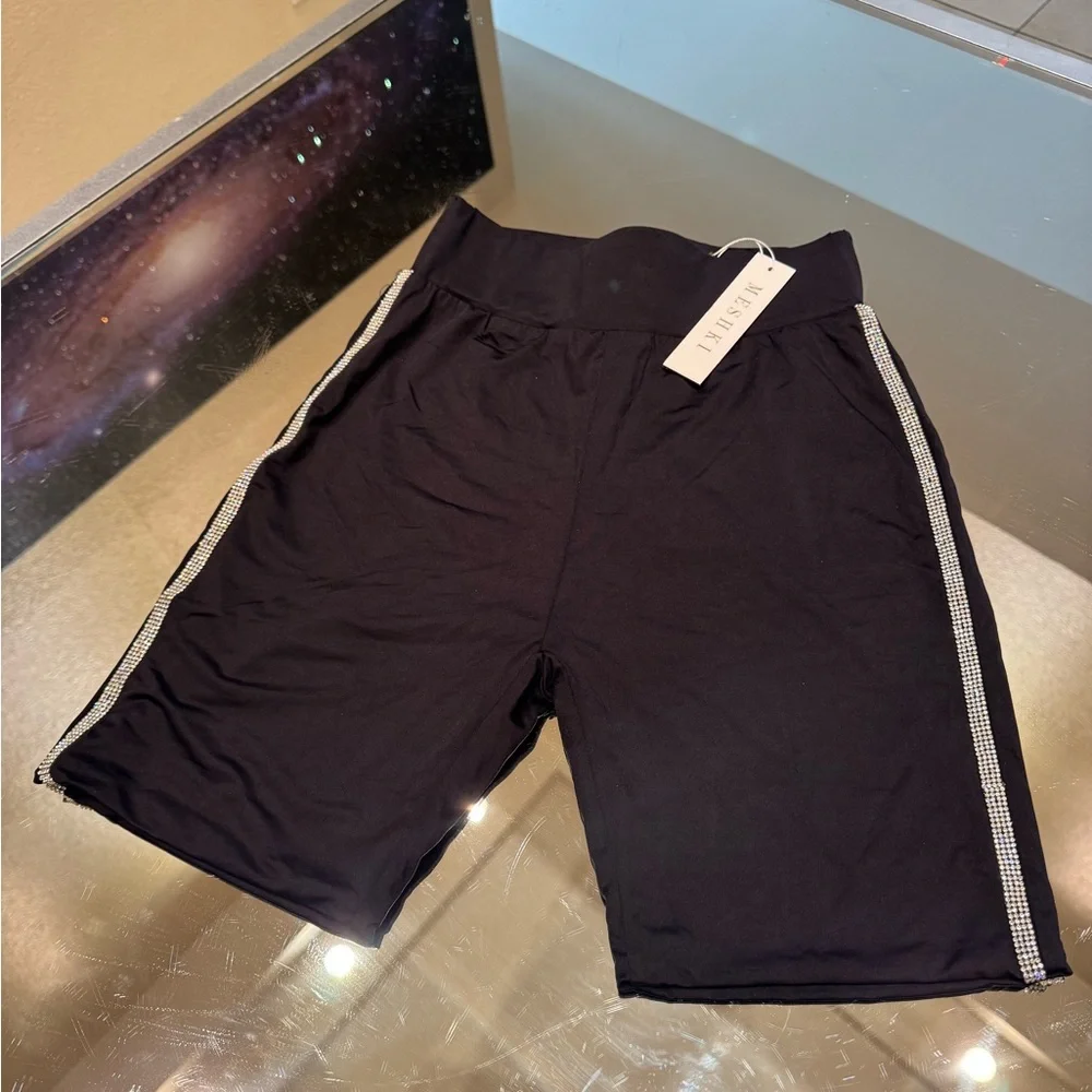 MESHKI Black Crystal Biker Shorts - Picture 4 of 7